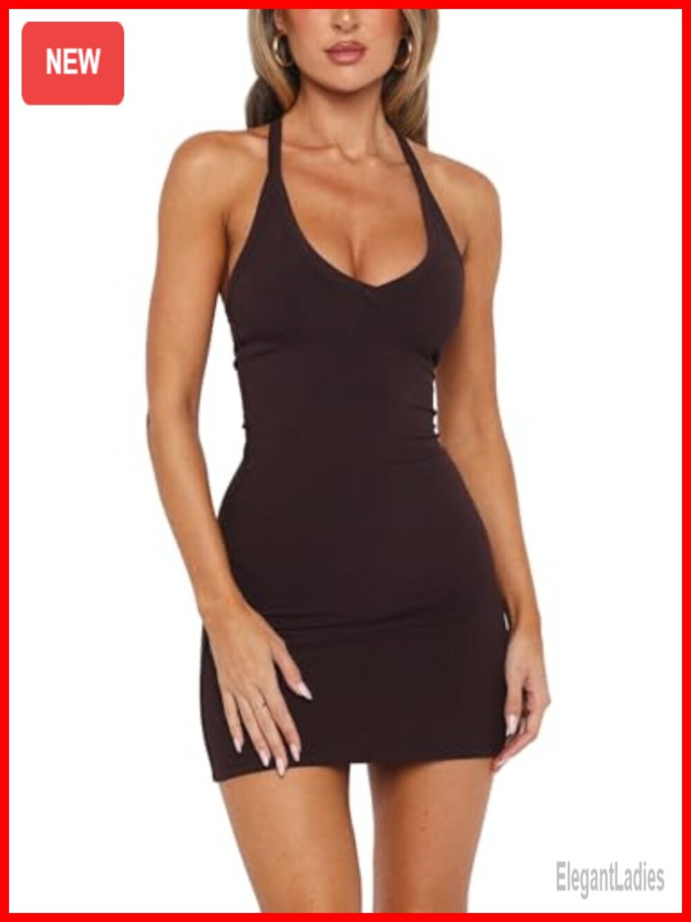 Ribbed Knit Bodycon Mini Dress V-Neck Racerback Sleeveless Party Club